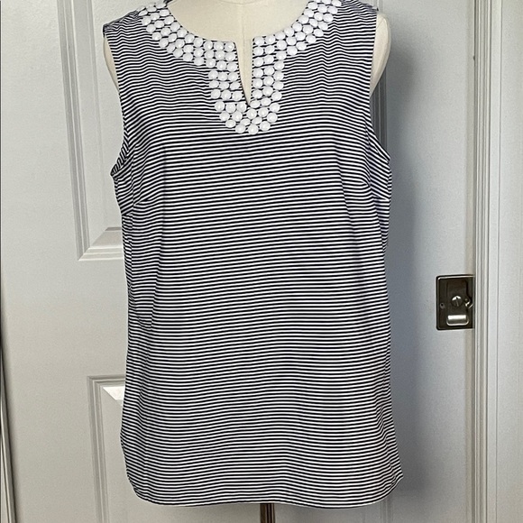 Talbots Tops - Talbots Striped Sleeveless Top with Beaded Neckline